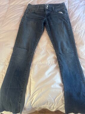 Hudson Jeans Dark Blue Flare Jeans with Raw Hem